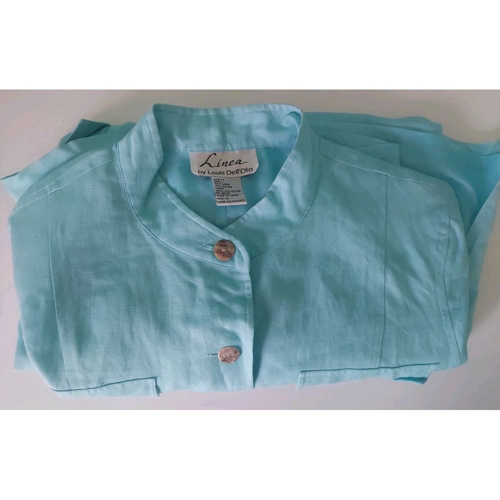 Linea By Louisdell Olia Womens Long Sleeve Shirt Dress‎ M Aqua Lined